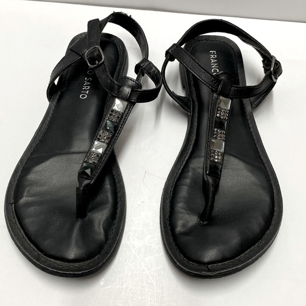 Franco Sarto Embellished Thong Flat Leather Sandals Sz 6
